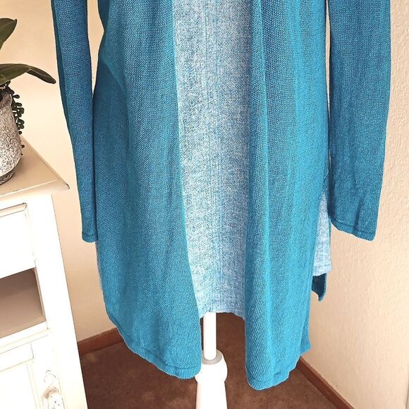 J. Jill Teal Open Cardigan Sweater. Loose Knit. Duster. Beachy - Picture 3 of 11